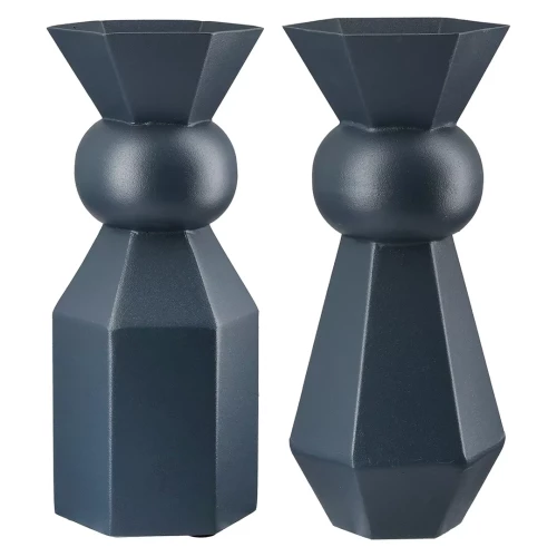 Βάζο "Metallo" Μέταλλο Dark Μπλε PU 2 Pcs. Assorted 10x10x24cm - -