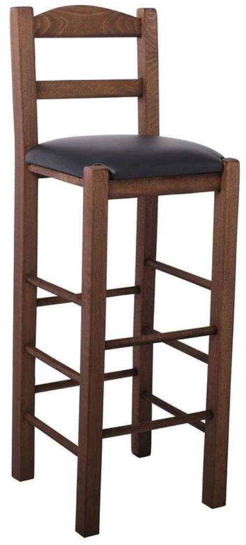 Σκαμπό BAR με Πλάτη, Οξιά Βαφή Εμποτισμός Καρυδί, Κάθισμα Pu Μαύρο