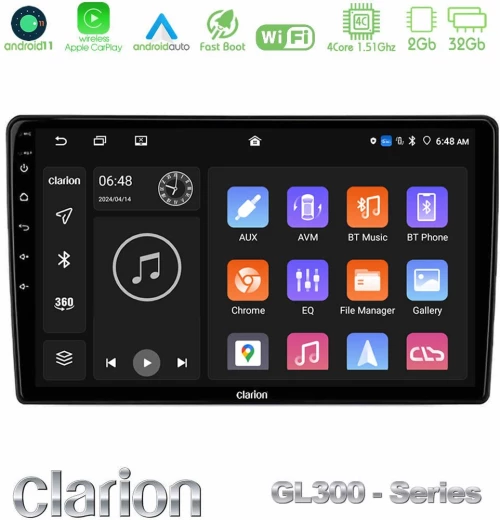 Clarion Gl300 Series 4core Android11 2+32gb Ford Fiesta 2018-2024 Navigation Multimedia Tablet 10" με Carplay & Android Auto u-gl3-Fd1787