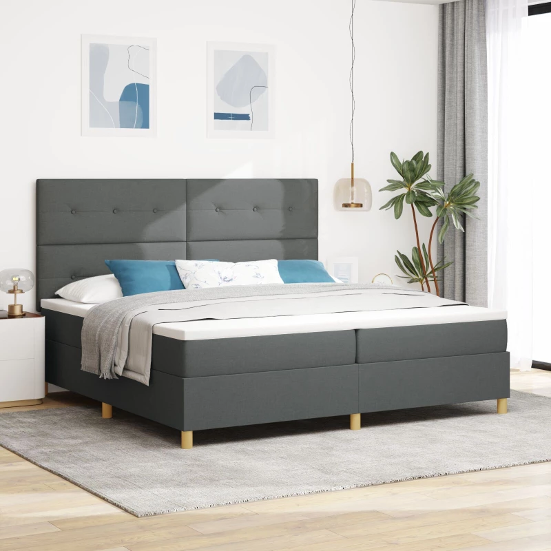vidaXL Κρεβάτι με Στρώμα Σκούρο Γκρί 200x200 cm Υφάσματος