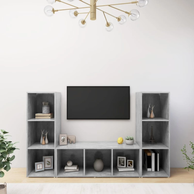 vidaXL Έπιπλα Τηλεόρασης 3 τεμ. Γκρι Σκυρ. 107x35x37 εκ. Μοριοσανίδα