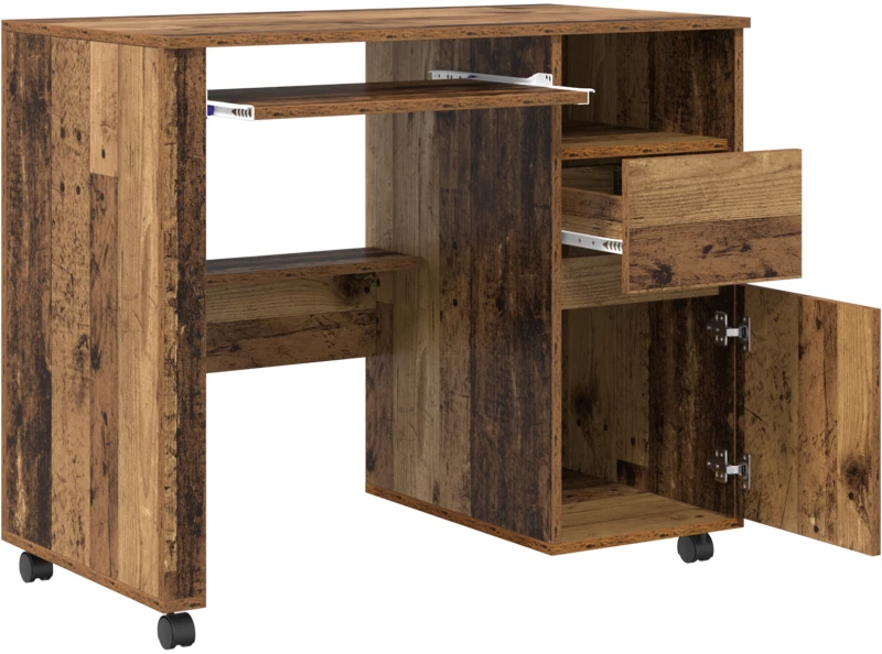 vidaXL Καφέ Γραφείο Υπολογιστή Παλιό Ξύλο Μοριοσανίδες, Μέταλλο Κανονικό