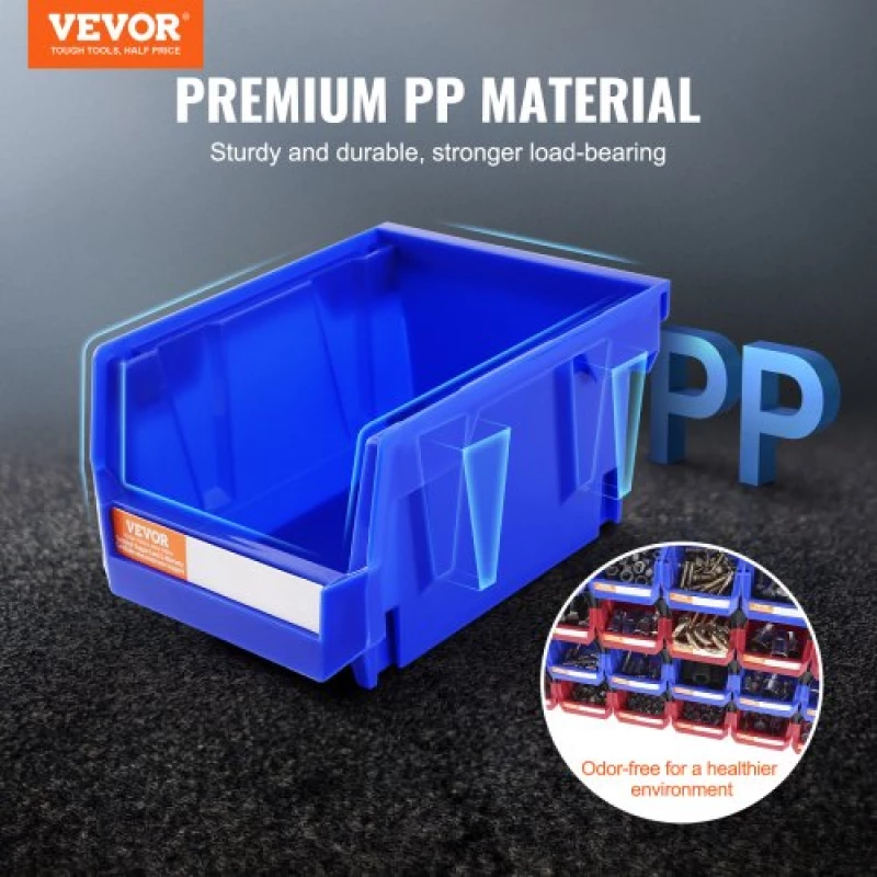 VEVOR Plastic Storage Bin, (5-Inch x 4-Inch x 3-Inch), Hanging Stackable Storage Organizer Bin, Blue/Red, 24-Pack, Heavy Duty Stacking Containers for Closet, Kitchen, Office, or Pantry Organization
