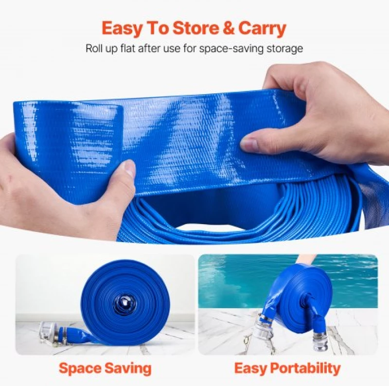 VEVOR Backwash Hose 2 in x 100 ft Blue High Quality Hose Complete Fittings