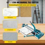 VEVOR 47Inch/1200mm Tile Cutter Double Rail Manual Tile Cutter 3/5 in Cap w/ Precise Laser Positioning Manual Tile Cutter Tools for Precision Cutting