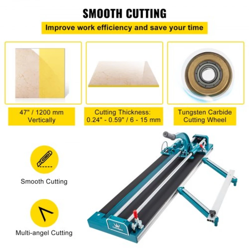 VEVOR 47Inch/1200mm Tile Cutter Double Rail Manual Tile Cutter 3/5 in Cap w/ Precise Laser Positioning Manual Tile Cutter Tools for Precision Cutting