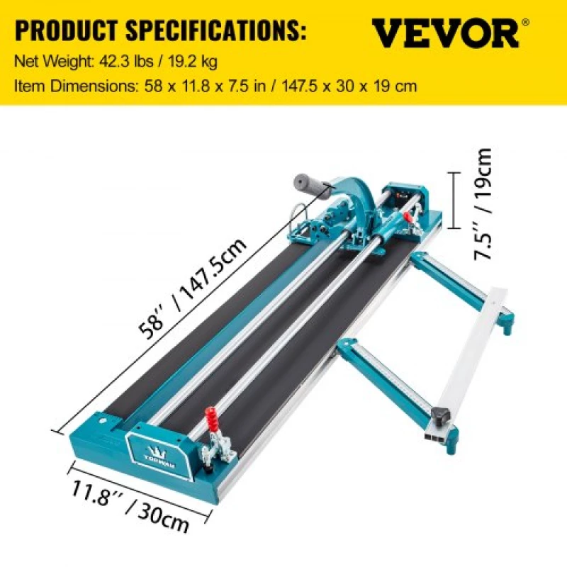 VEVOR 47Inch/1200mm Tile Cutter Double Rail Manual Tile Cutter 3/5 in Cap w/ Precise Laser Positioning Manual Tile Cutter Tools for Precision Cutting