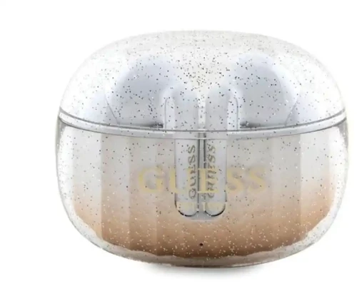 Wireless Earbuds Guess - Bluetooth 5.3, TWS, USB-C, with Docking Station, IPX4 - Glitter Gold Gradient