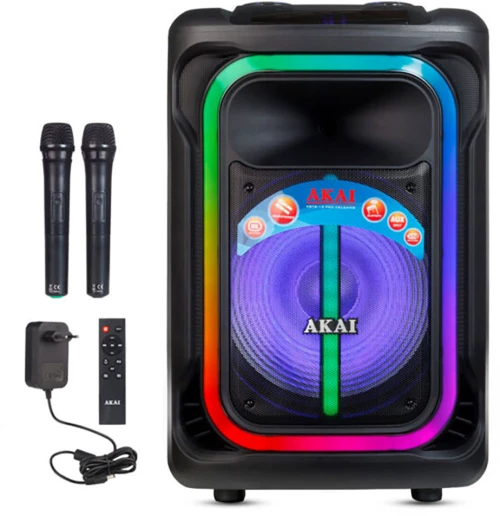 AKAI ABTS-15 PRO VOLCANO PARTY SPEAKER ΦΟΡΗΤΟ ΗΧΕΙΟ ΤΡΟΛΕΪ BLUETOOTH ΜΕ LED, USB, SD, AUX, FM, AWS 75W RMS ΓΙΑ ΚΑΡΑΟΚΕ