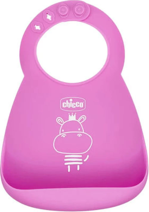 Chicco Αδιάβροχη Σαλιάρα Σιλικόνης Ροζ