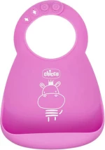 Chicco Αδιάβροχη Σαλιάρα Σιλικόνης Ροζ