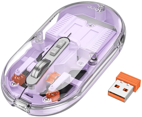 Bluetooth Ποντίκι Hoco GM35 General Wireless με 5  Πλήκτρα DPI 1600 Μωβ Διάφανο
