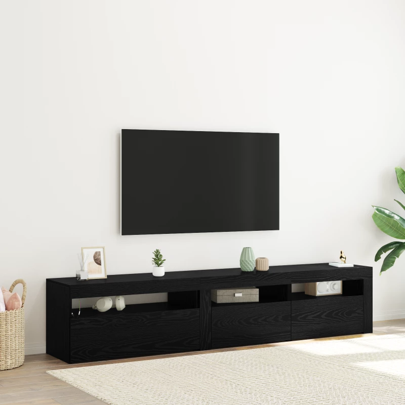 vidaXL Βάσεις τηλεόρασης 2 τεμ με φωτιστικά LED μαύρη καρυδιά επεξεργασμένο ξύλο