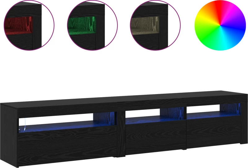 vidaXL Βάσεις τηλεόρασης 2 τεμ με φωτιστικά LED μαύρη καρυδιά επεξεργασμένο ξύλο