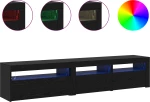 vidaXL Βάσεις τηλεόρασης 2 τεμ με φωτιστικά LED μαύρη καρυδιά επεξεργασμένο ξύλο