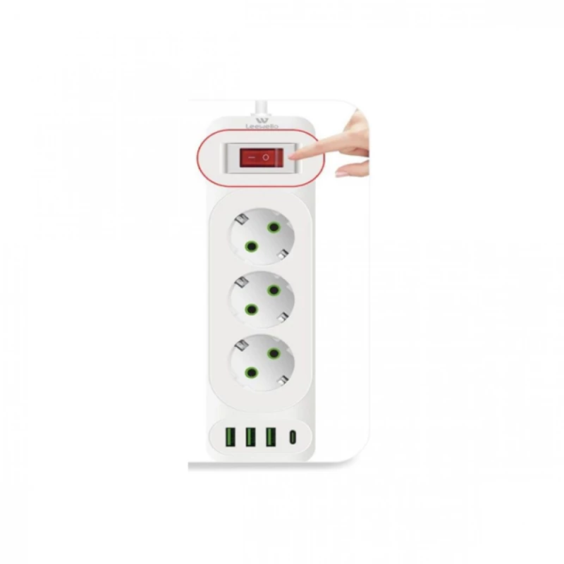 Πολύπριζο Ασφαλείας 3 Θέσεων με 3 Θύρες USB-A & 1 Θύρα  USB-C 4000W/16A
