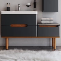 Έπιπλο Μπάνιου Πάγκος Με Νιπτήρα Masal 130 S3BMAS130ANM 130x46x85cm Anthracite Κεραμικό,Mdf
