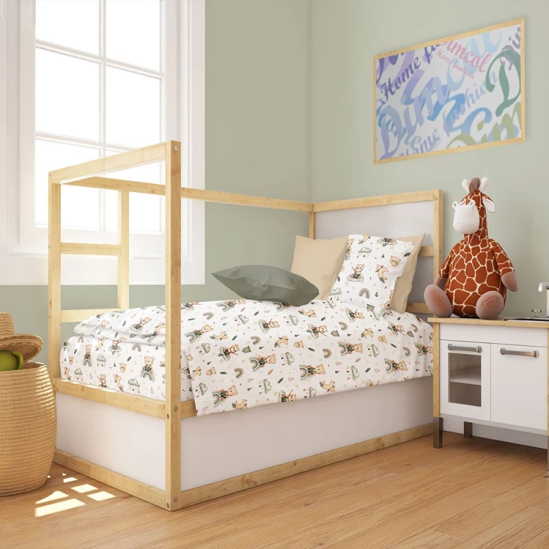 Παπλωματοθήκη Βρεφική Cloudy Bear 581 White-Olive DimCol 120x160cm 100% Βαμβάκι