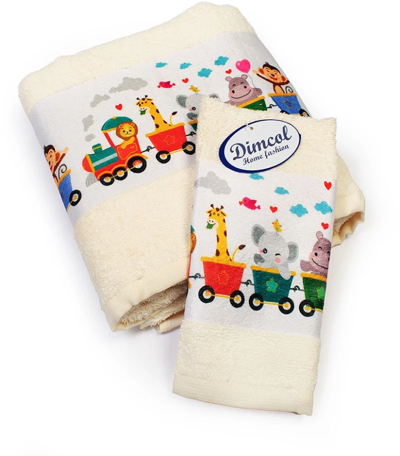 Πετσέτες Βρεφικές Train 347 (Σετ 2τμχ) Ecru DimCol Towels Set 70x140cm 100% Βαμβάκι