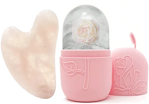 Set Ρολό Πάγου Face Ice Roller Cube + Αυθεντικό Gua Sha Ροζ Χαλαζία