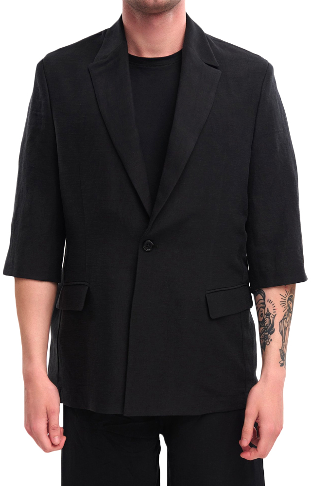 ROYAL DENIM ALYX LINEN SINGLE BREASTED 3/4 SLEEVE BLAZER MEN ROYAL DENIM ΜΑΥΡΟ (ALYX-5125-BLACK)