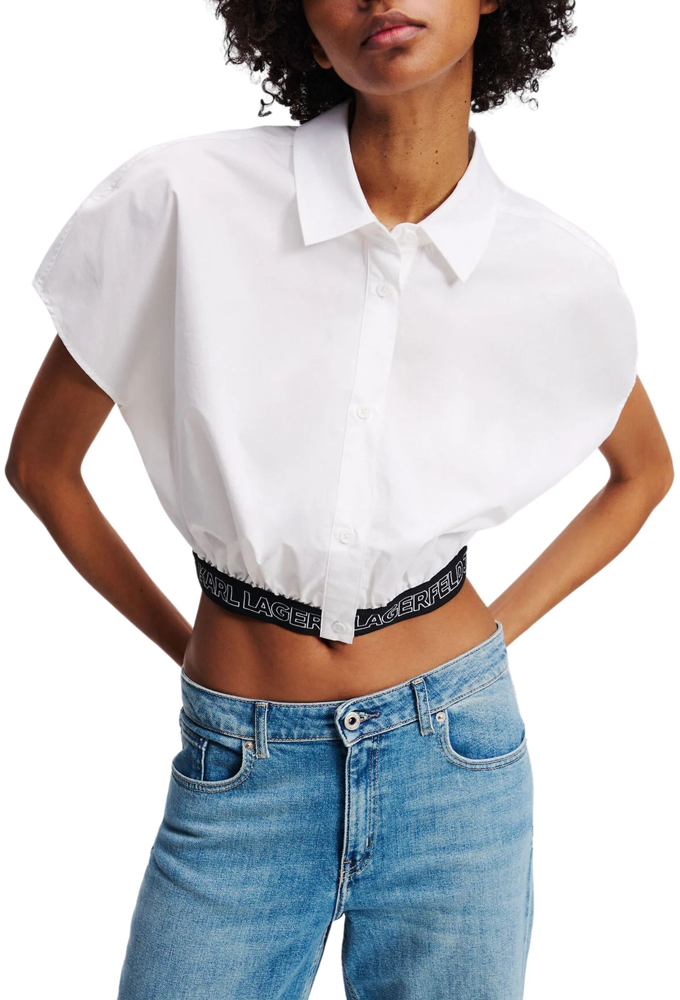 KARL LAGERFELD WOVEN SLEEVELESS CROP SHIRT WOMEN KARL LAGERFELD ΛΕΥΚΟ (A2W11017-100)