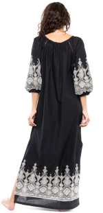 Γυναικείο Beachwear Pink Label - Maxi καφτάνι -  Μαύρο ethnic - Cotton