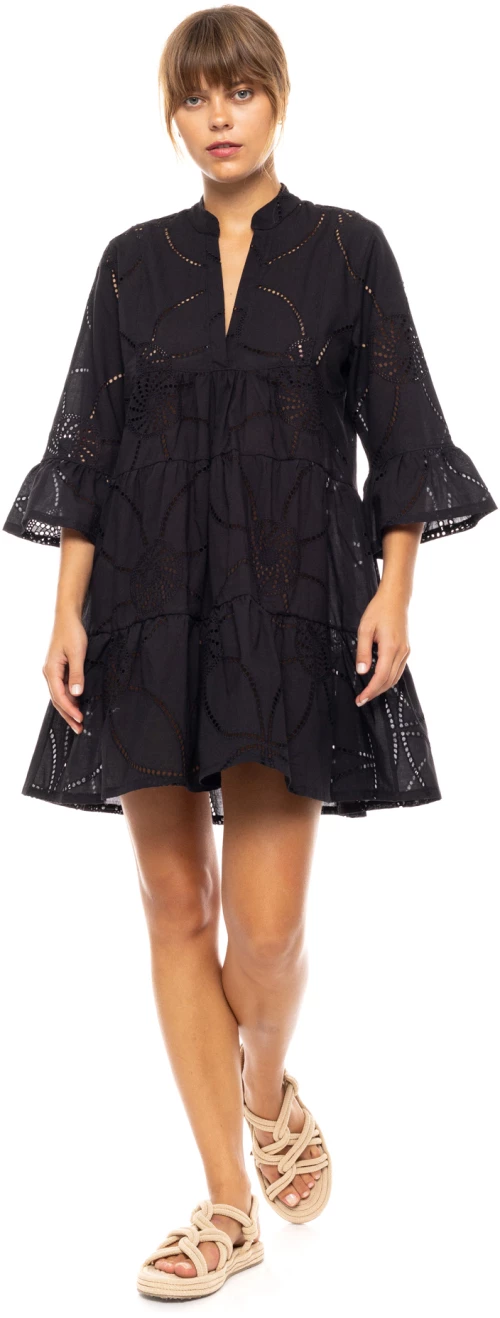 Γυναικείο Beachdress Pink Label -  Μαύρο Φόρεμα - MOON EMBRODERY - Cotton