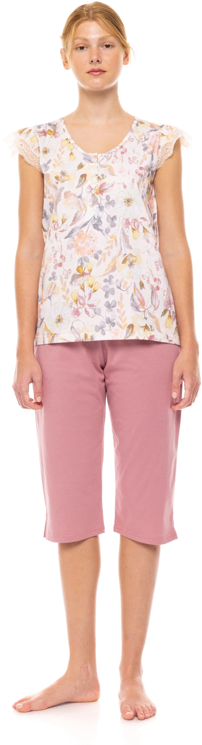 Γυναικεία Πυτζάμα Pink Label - FLORAL ROSE - Κάπρι - Cotton