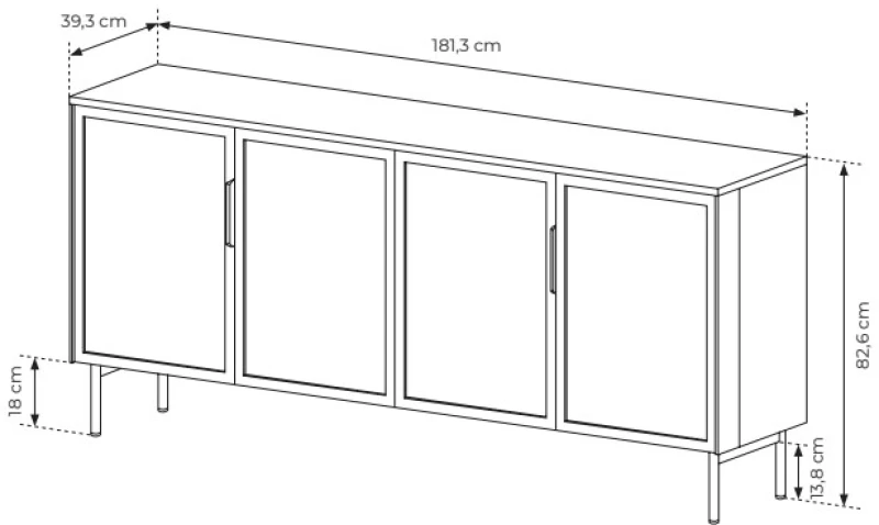 Μπουφές Lumi Καρυδιά 181x82x39cm
