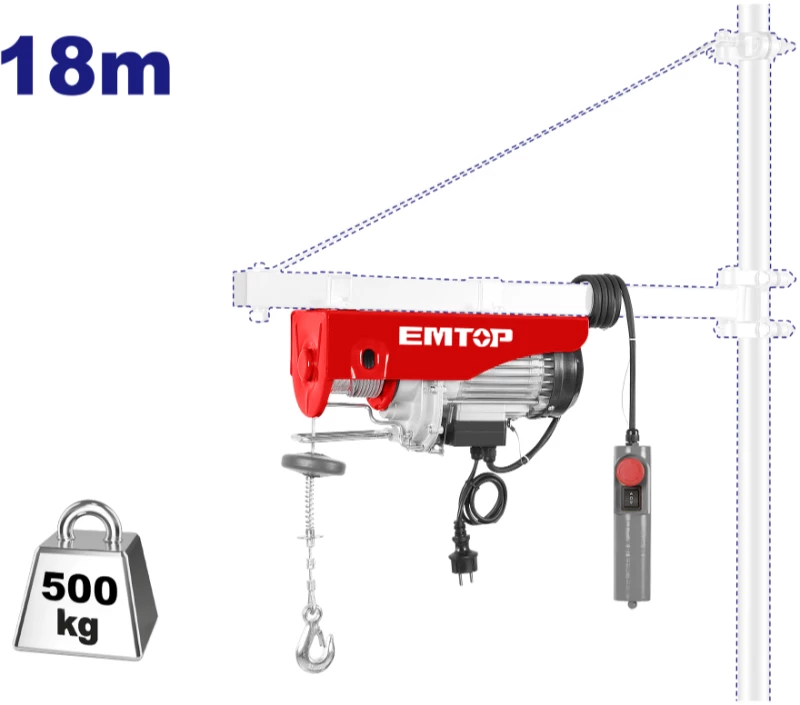 EMTOP ΗΛΕΚΤΡΙΚΟ ΠΑΛΑΓΚΟ 800W 250/500Kg 18m EEHT5001
