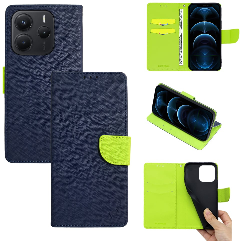 Θήκη Πορτοφόλι Sonique Trend Wallet Xiaomi Redmi Note 14 5G Σκούρο Μπλε / Λαχανί
