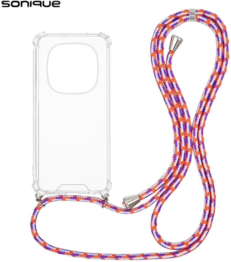 Θήκη Σιλικόνης με Κορδόνι Sonique Armor Clear Xiaomi Redmi Note 14 Pro 5G / Redmi Note 14 Pro Plus 5G / Poco X7 5G Rainbow Κοραλλί