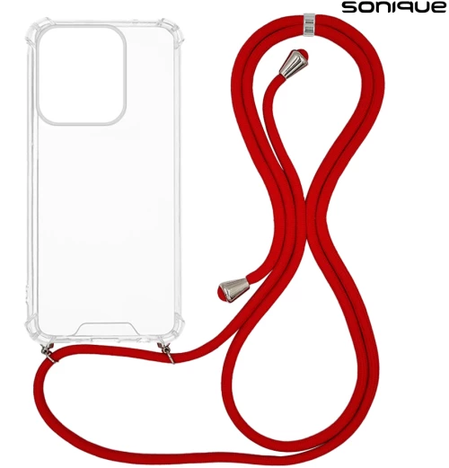 Θήκη Σιλικόνης με Κορδόνι Sonique Armor Clear Motorola Moto G15 4G / Moto G15 Power Κόκκινο