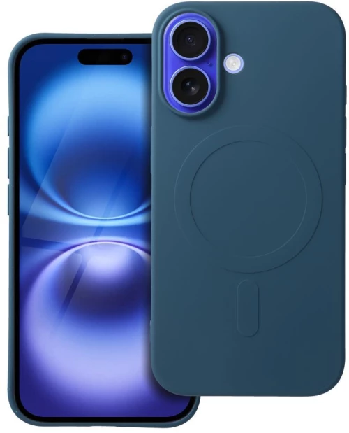 SILICONE MAG COVER (big hole) case compatible with MagSafe for IPHONE 16 blue