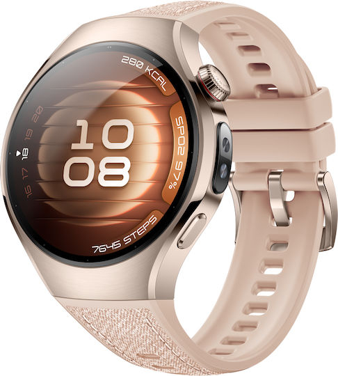 Huawei Watch 5 Stainless Steel 42mm Αδιάβροχο με eSIM και Παλμογράφο (Μπεζ) (55020EWF)