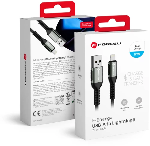 FORCELL F-ENERGY C257 cable USB A to Lightning 2,4A 12W Cafule 0,25 m black