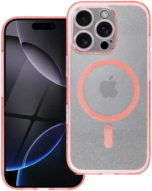 CLEAR MAG COVER case compatible with MagSafe for SAMSUNG S25 Plus pink glitter