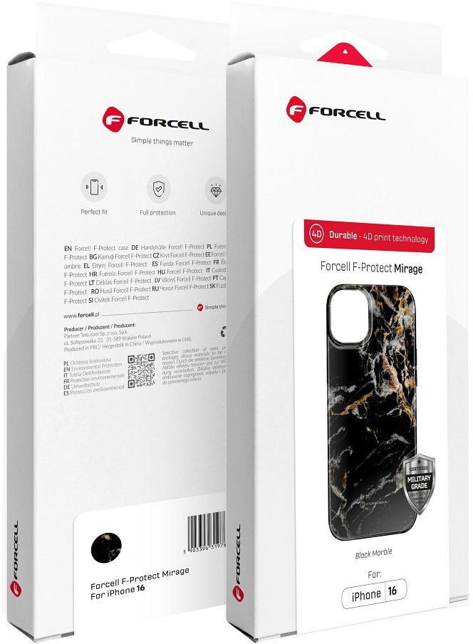 FORCELL F-PROTECT Mirage, Military Drop-Tested case compatible with MagSafe for IPHONE 15 black marble