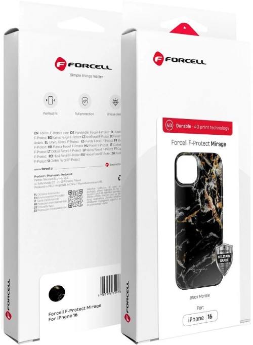 FORCELL F-PROTECT Mirage, Military Drop-Tested case compatible with MagSafe for IPHONE 15 black marble