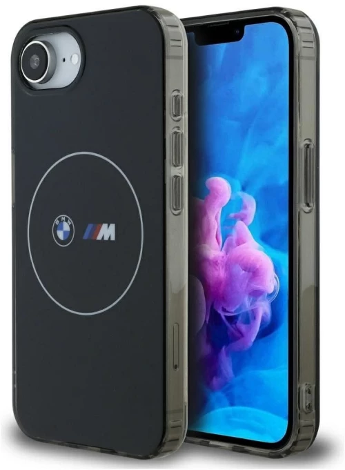 BMW case for IPHONE 16e (SE 4 2025) compatible with MagSafe BMHMPSE424HBMKH (IML Metal White Circle) black