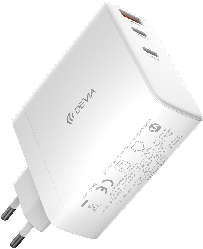 Devia wall charger Extreme PD GaN 140W 2x USB-C 1x USB white for laptops