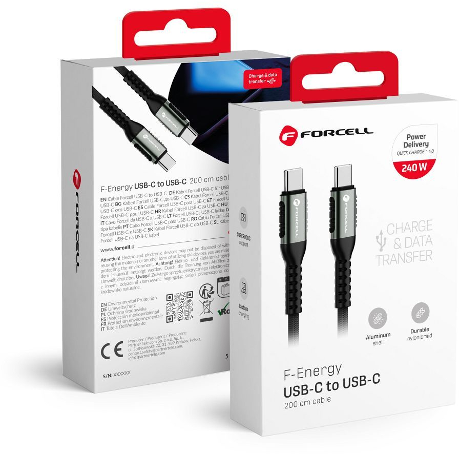 FORCELL F-ENERGY C263 cable Type C to Type C QC4.0 PD 5A 240W Cafule 3 m black