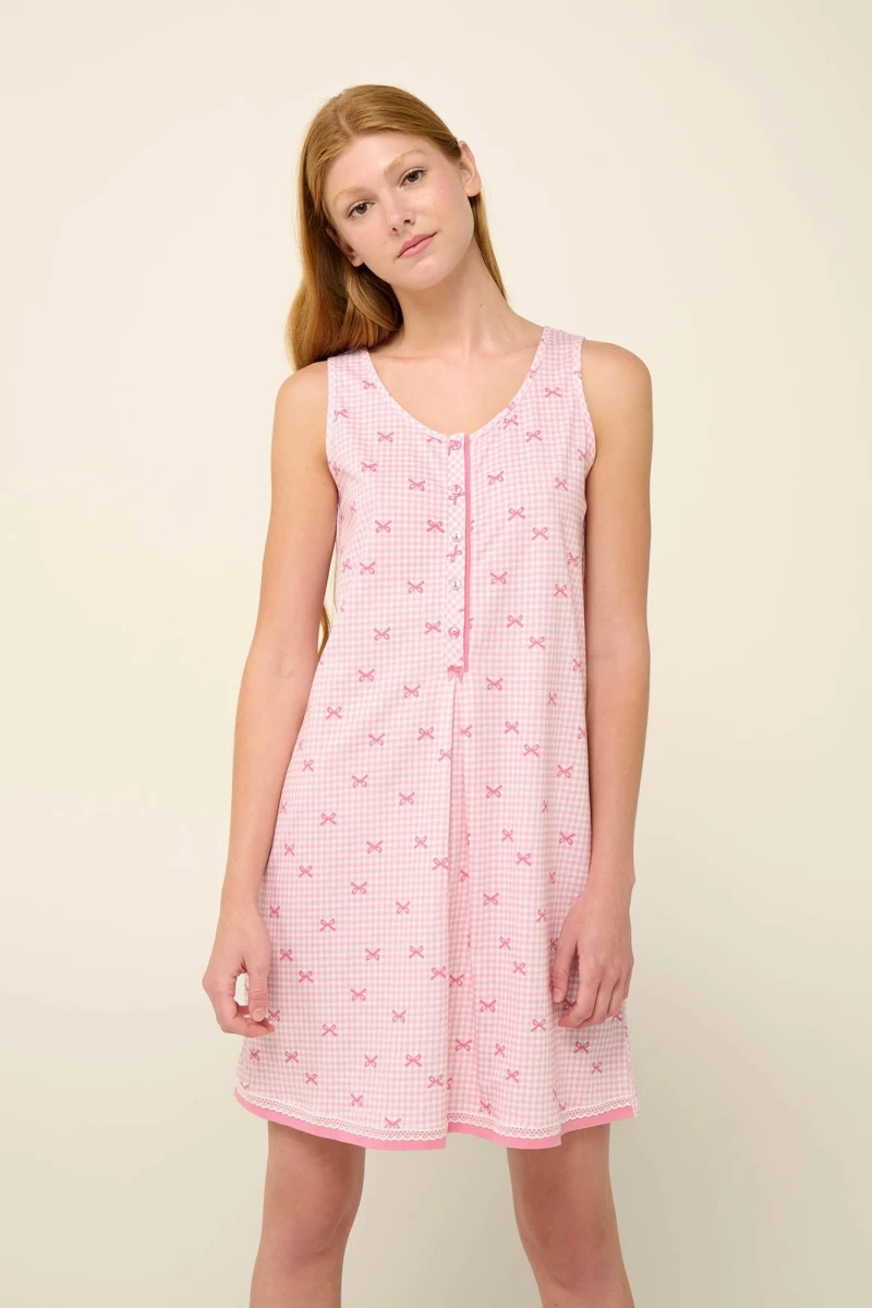 Vamp γυναικείο νυχτικό cotton regular fit 22264-pink sea