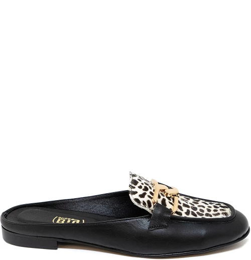 Bigshoes GA1150-01/29 Δερμάτινο Mule Μαύρο Leopar