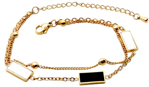 Ατσάλινο Βραχιόλι Διπλής Αλυσίδας με Ορθογώνιες Πέτρες Ροζ Χρυσό (B3462)