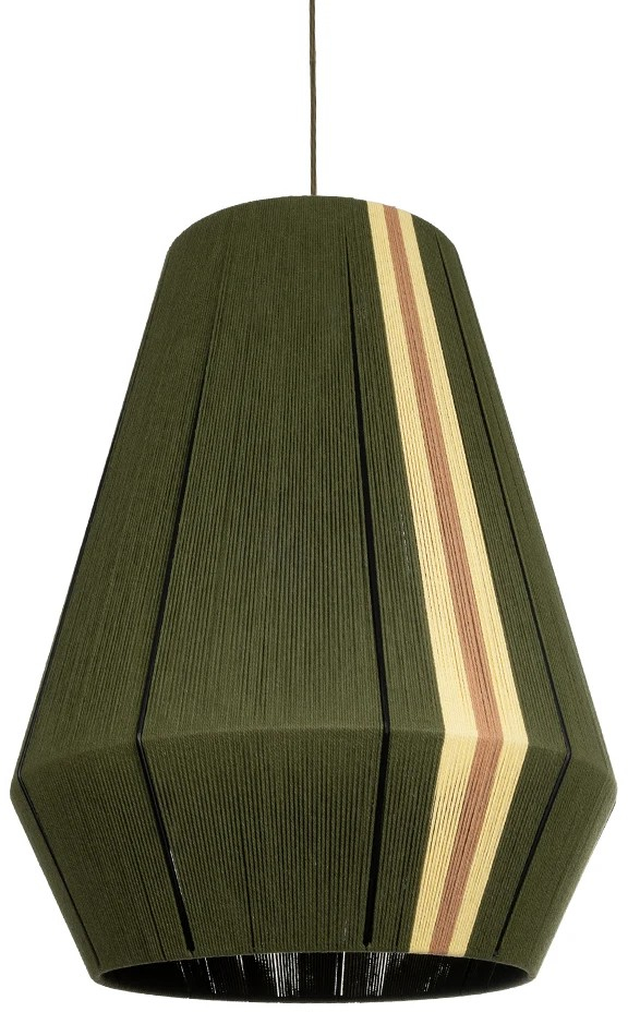 02335 GloboStar®  SALERNO 02335 Boho Κρεμαστό Φωτιστικό Πλέγμα Μονόφωτο 1 x E27 IP20 Λαδί, Μπεζ & Καφέ Νήμα - Μ50 x Π50 x Υ60cm