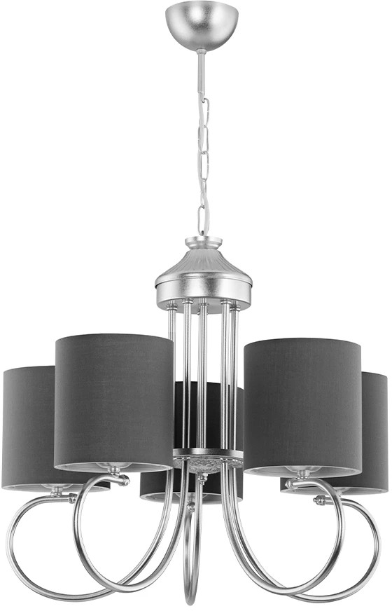 203-0255 GloboStar®  TRITON 203-0255 Vintage Κρεμαστό Φωτιστικό Καπέλο Πολύφωτο 5 x E27 IP20 Ασημί Μέταλλο με Γκρι Ύφασμα - Μ50 x Π50 x Υ48cm