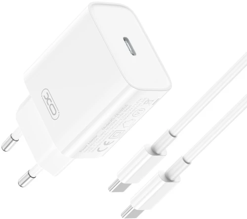 Σετ Φορτιστής Σπιτιού XO 20W USB-C  με Καλώδιο USB-C σε USB-C - Λευκό