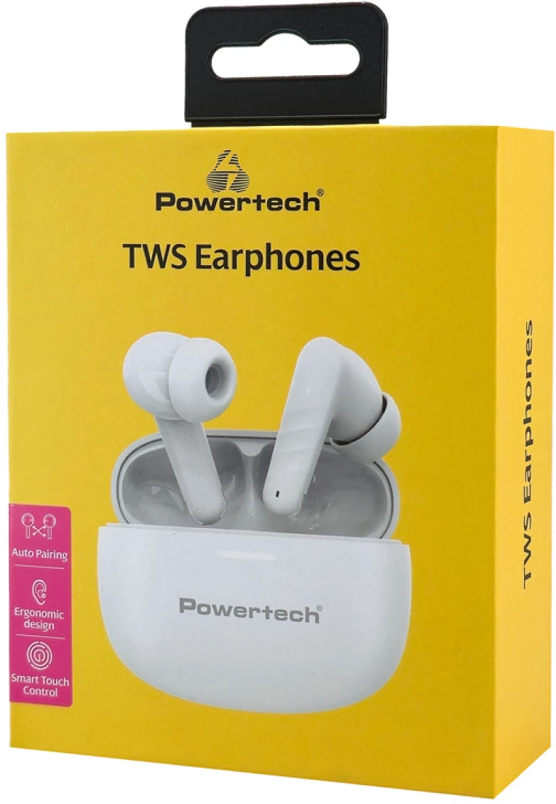POWERTECH earphones με θήκη φόρτισης PT-1432, True Wireless, 35/300mAh, μαύρα
